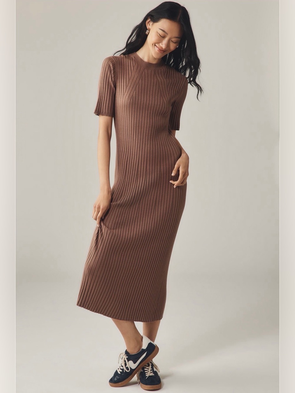 Varley Maeve 2.0 Ribbed Short-Sleeve
Midi Dress NWT